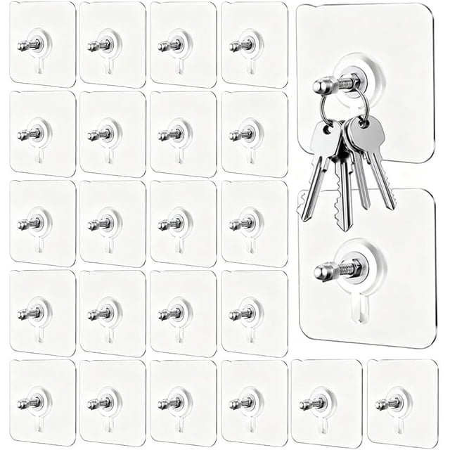 24 piezas de clavos adhesivos para pared, ganchos sin clavos transparentes, soportan hasta 13 libras, impermeables, reutilizables, ideal para cocinas, baños y superficies lisas