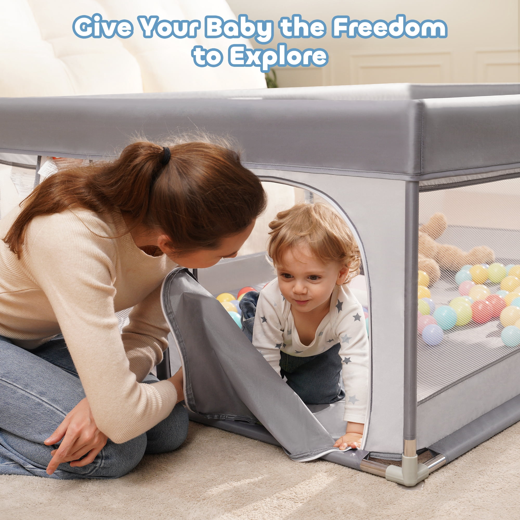 Babyeap Baby Playpen Large Play Yard Fence for Toddlers,71"x50" Gray