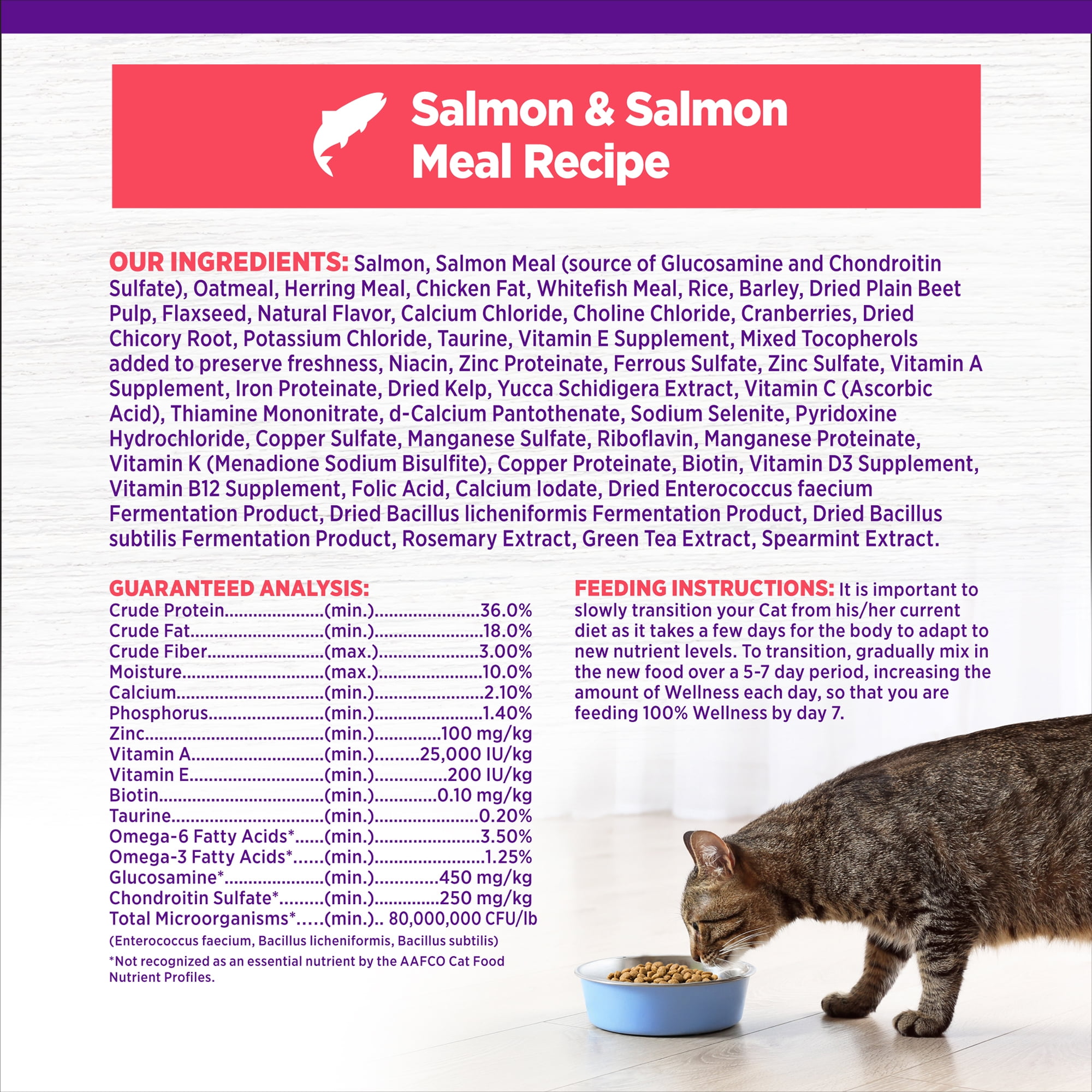 Wellness Complete Health Adult Dry Cat Food, Natural, Wholesome Grains Kibble, Salmon Recipe, 5 lb Bag