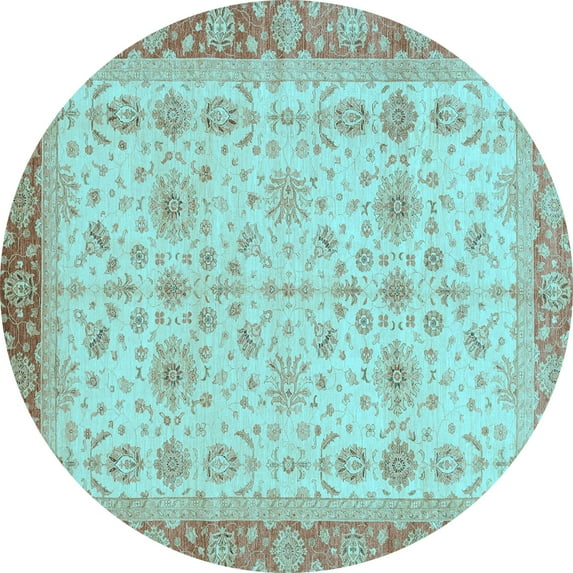Ahgly Company Indoor Round Oriental Light Blue Traditional Area Rugs, 5' Round