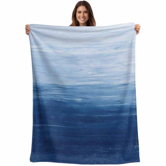 Navy Blue Ombre Blanket Soft Cozy Warm Throw Blanket for Couch, Plush Fuzzy Flannel Fleece Blankets for Sofa, Modern Abstract Art Ocean Oil Painting Bed Blankets Lightweight Gifts for Women, 50"x80"