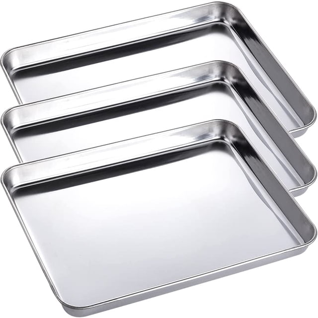 Bandeja LaBaider de acero inoxidable, paquete de 3 (27 x 20 x 2,5 cm), tipo plano