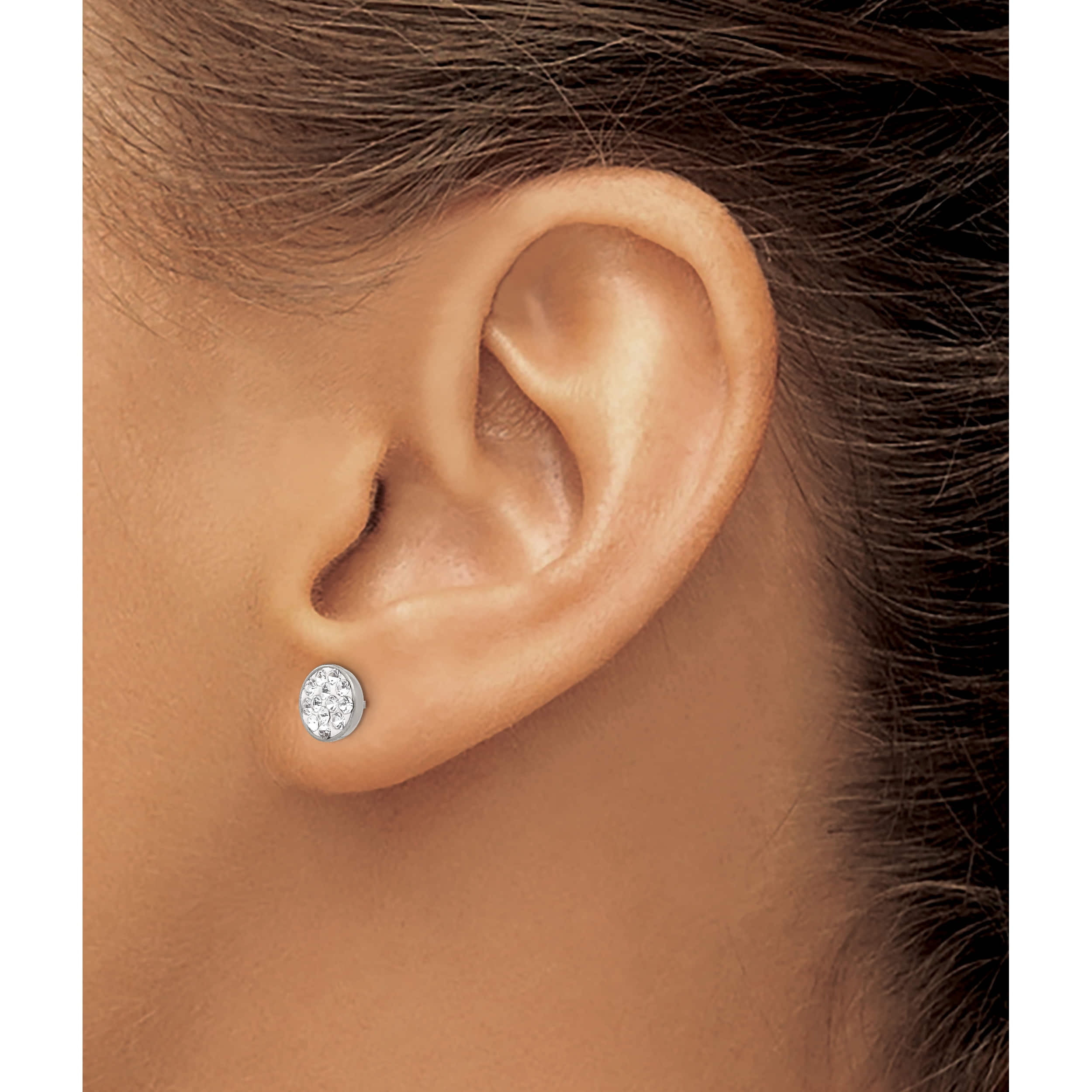 Stainless Steel Polished Clear Crystal Post Earrings (6 X 6) Made In China sre479