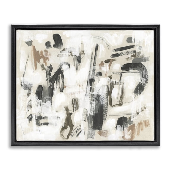 Stupell Industries Chaotic Earthy Strokes Abstract Painting Black Floater Framed Canvas Art Print Wall Art, 21 x 17