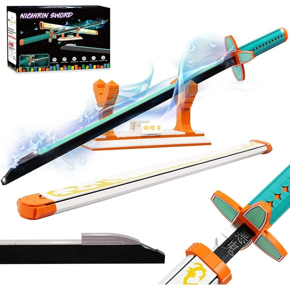 Demon Slayer Sword Compatible avec Lego, Bloc de Construction Kochou Shinobu de 38,4 Po avec Fourreau et Support, Ensemble de Construction d'Anime de Cosplay Sword Jouets pour Âges 8-13, 782 Pcs, Lumineux