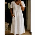 thumbnail image 3 of Royisotas Womens Dresses Button front Long dress Cotton linen Short sleeve Maxi Casual Dress for Women, 3 of 5