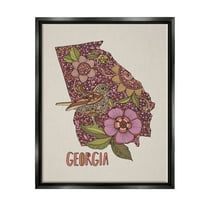 Stupell Industries Intricate Georgia State Bird & Flower Detailed Floral Design Graphic Art Jet Black Floating Framed Canvas Print Wall Art, Design by Valentina Harper