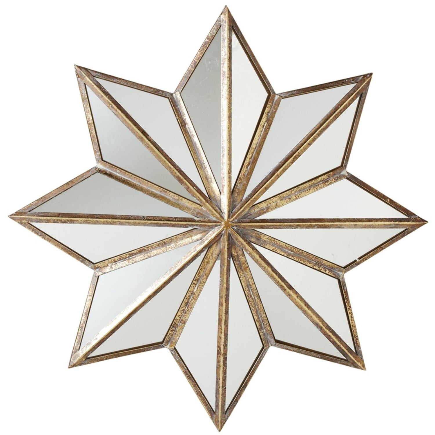 28” Antique Finish Goldwash Star Shaped Wall Decorative with Mirror