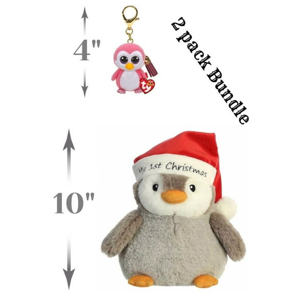 10-inches Aurora® - Holiday - My First Christmas Penguin & GLIDER Penguin Pink Mini Boos Mini Boo Clip Bundle of 2 Characters