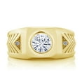 thumbnail image 2 of Gem Stone King 18K Yellow Gold Plated Silver Men's Solitaire Ring Set with Near Colorless (GH) Round 1.93cttw Moissanite and Diamond, 2 of 5