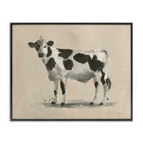 Stupell Industries Minimal Cow Painting Animals & Insects Painting Black Framed Art Print Wall Art, 30 x 24