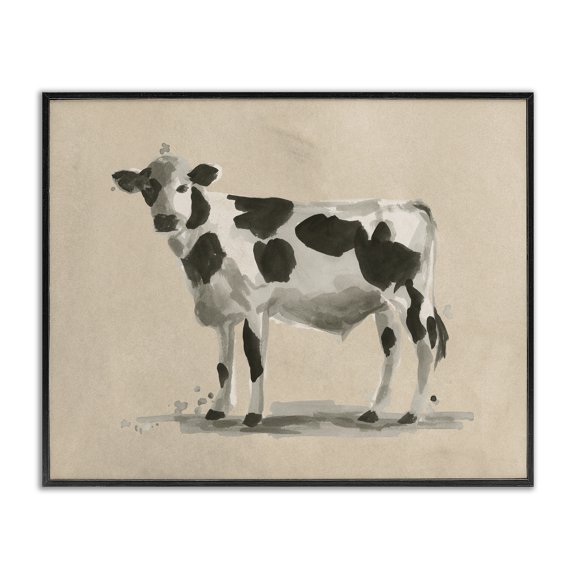 Stupell Industries Minimal Cow Painting Animals & Insects Painting Black Framed Art Print Wall Art, 30 x 24