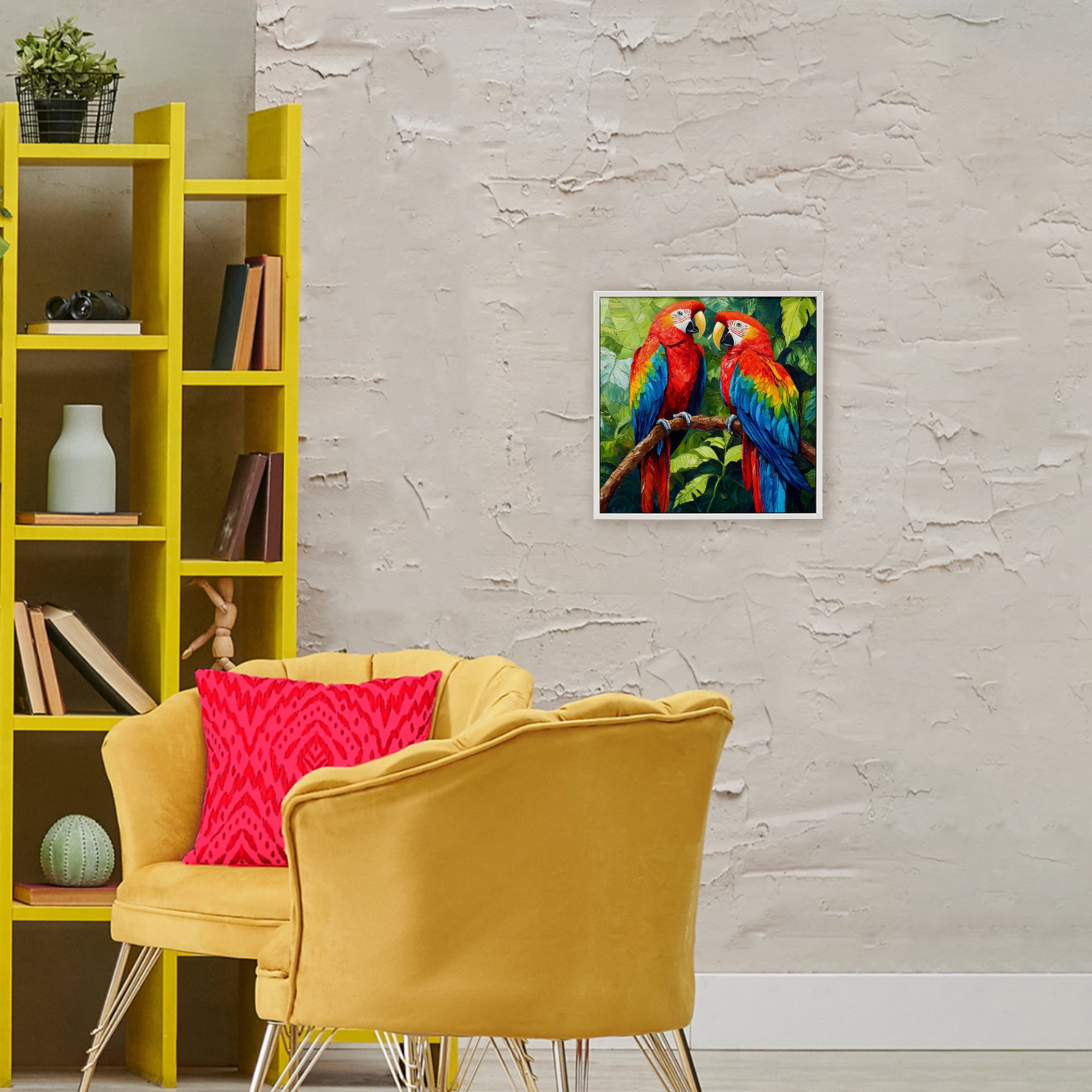 Stupell Industries Tropical Parrot Pair White Framed Giclee Art, design by Petal Prints Design