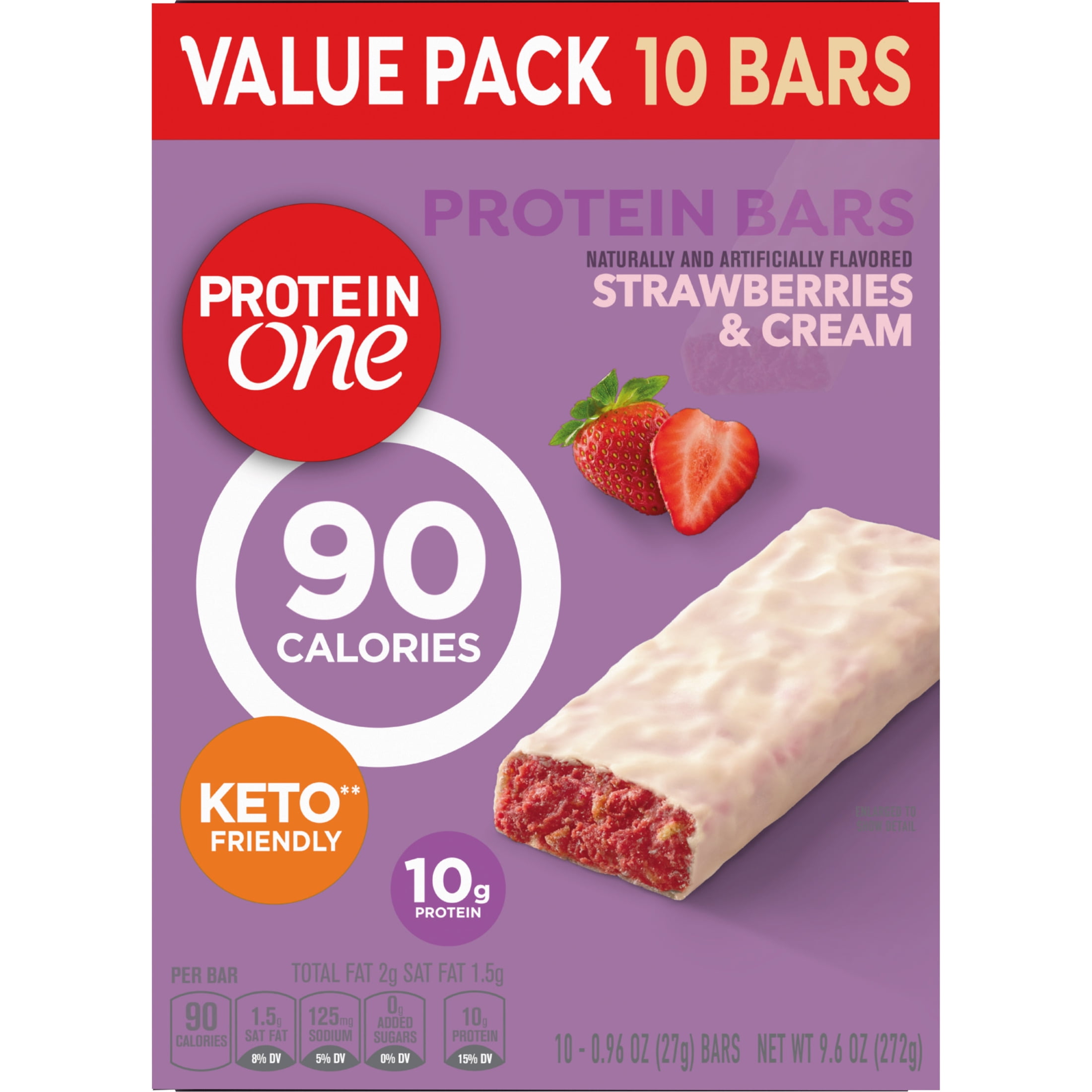 (2 pack) Protein One 90 Calorie Protein Bars, Strawberries and Cream, Value Pack, 10 Ct, 9.6 oz