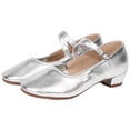 thumbnail image 2 of AUDeals Womens Mary Jane Low Heel Dress Pumps Adjustable Ankle Strap Pointed Toe Casual Flats (Silver, 6), 2 of 9