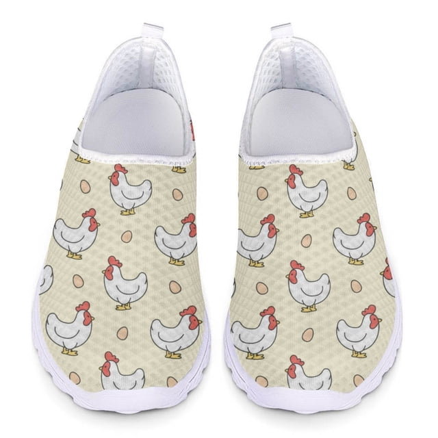Zapatos planos casuales de verano para mujer, zapatillas de deporte transpirables con estampado de gallo y animales de granja a la moda para exteriores