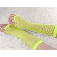 thumbnail image 3 of Guantes de red sin dedos para mujeres, accesorios de disfraz de fiesta de los años 1980, 2 pares, amarillo fluorescente, largo-2 pares, 3 of 4
