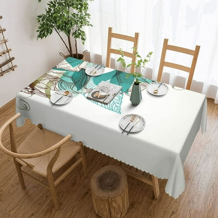 

Rectangle Tablecloth Art Flower Polyester Table Cloth Farmhouse Waterproof Washable Table Cover for Party Home Outdoor Indoor Holiday Weddings （Cyan 54x72 Inches）