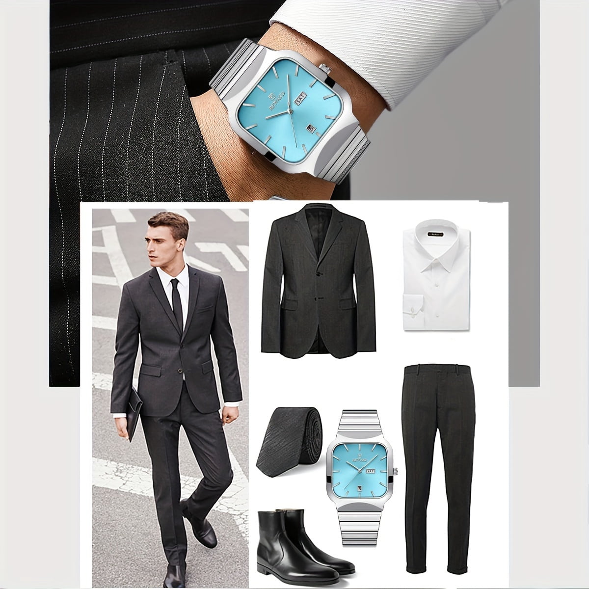 Watches Square Analog Quartz Stainless Steel Watches for Men Mesh Strap Waterproof Business Military Sport Wrist Watch with Date Reward