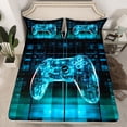 thumbnail image 2 of Feelyou Cyan Futuristic Gamepad Bed Sheets, Neon Gradient Square Stripes King Sheets, Gaming Controller Sheet Set, Breathable Home Decor, 4pcs, 2 of 7