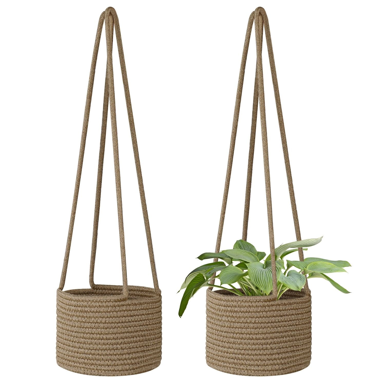 Hanging Plant Basket, Boho Cotton Rope Basket Indoor Hanging Planter, Up to 7" Flower Pot, Macrame Woven Modern Plant Holder, Storage Bin Organizer, Home Decor with 20" Hanging Rope, Brown