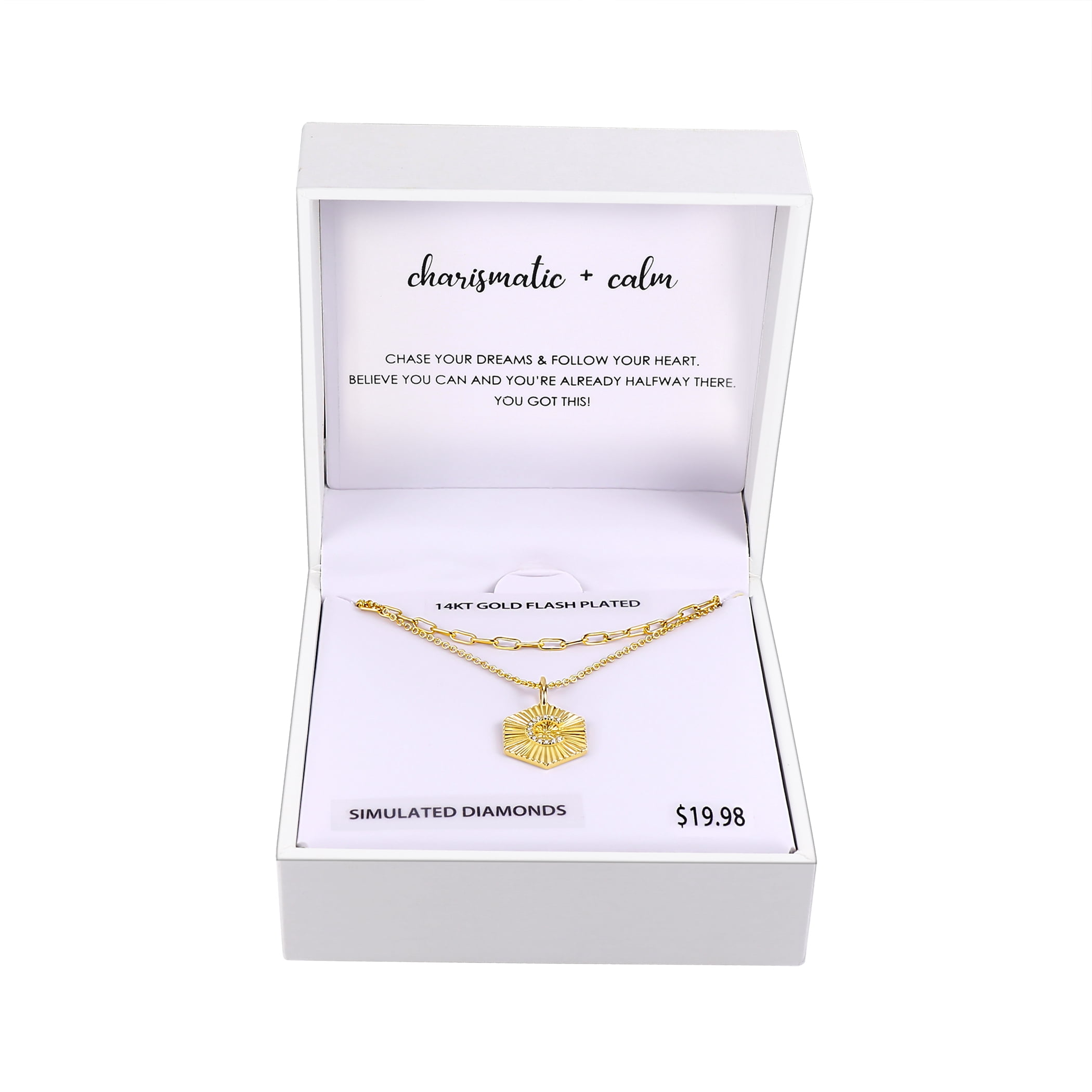 14KT Gold Flash Plated Double Necklace Set with Simulated Diamonds Adult