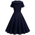 thumbnail image 5 of Sngxgn Women's Dress Deep V-Neck Long Sleeve Waist Tie Ruffle Mini Swing Skater Dresses(Navy,S), 5 of 5