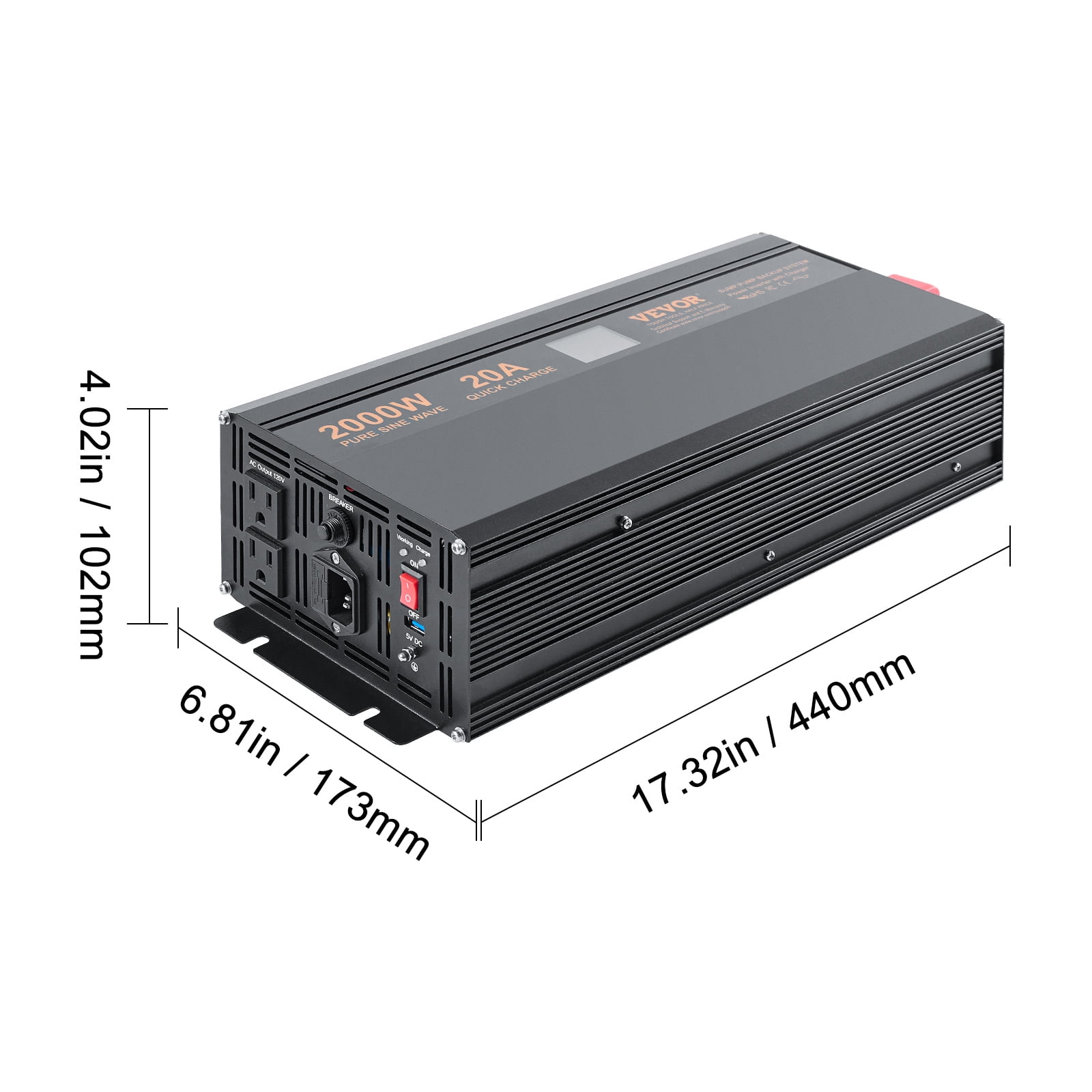 KFFKFF 2000W Sump Pump Battery Backup System Inverter LCD Emergency Power Outage