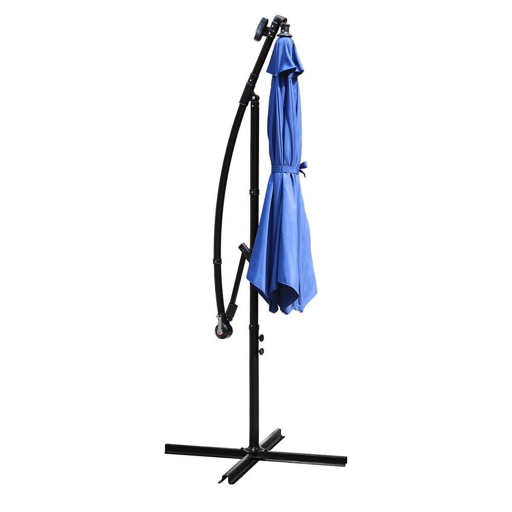 Abble 10ft Outdoor Hanging Offset Cantilever Solar LED Umbrella with Crank - Navy