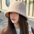 thumbnail image 2 of SikaFu Advanced Sensory Lamb Bucket Hat Female Autumn And Winter Plain Face Covered Face Warm Basin Hood Temperament Hats Spot Spot, 2 of 9