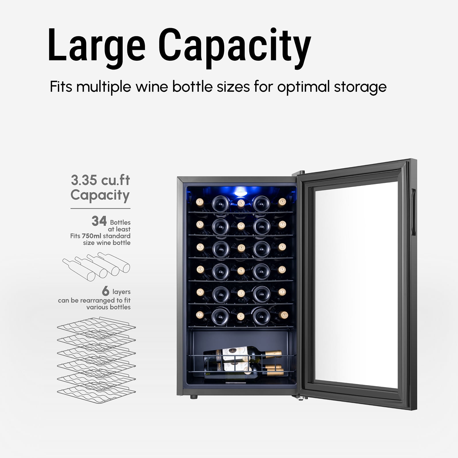 Yeego 3.4 cu.ft. Wine Cooler Refrigerator, 34 Bottle Mini Fridge with Double Glass Door for Office & Home, Black
