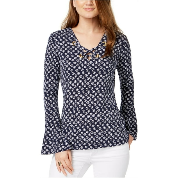 Michael Kors Blusa de manga acampanada para mujer, azul, mediana Michael Kors Pull-over