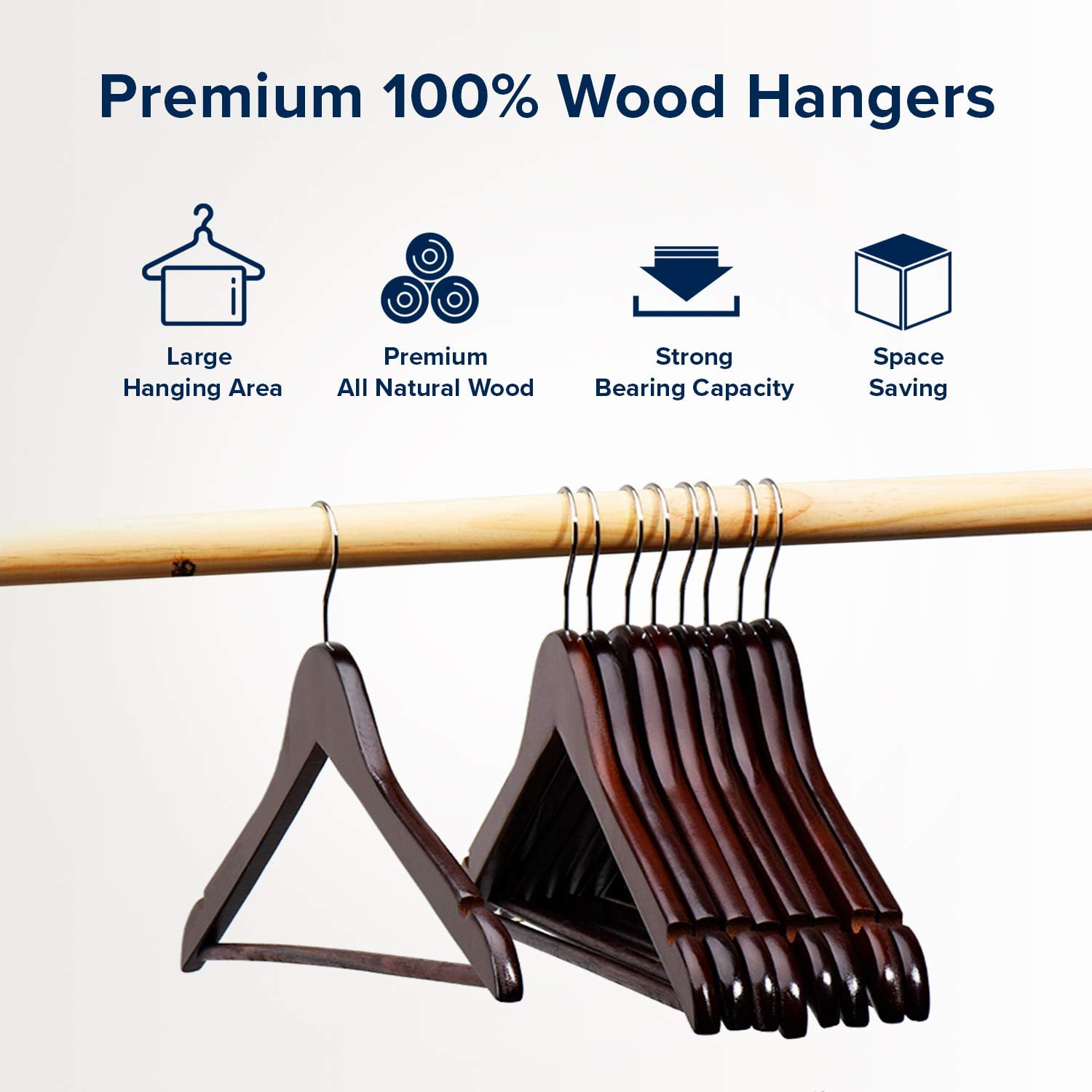 cozymood Wood Hangers, Clothes Hangers, Wooden Hanger, Premium Coat Hanger, 20 Pack, Brown