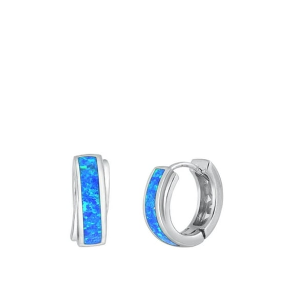Sterling Silver Wholesale Blue Simulated Opal Huggie Hoop Earrings 925 New Jewelry Female Unisex