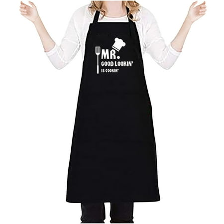 

Funny Black BBQ Chef Aprons For Men Women With 2 Pockets