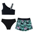 thumbnail image 4 of Doomiva Kids Girls 3 Pcs Tankini Sets One Shoulder Crop Top with Brief Shorts Beach Bikini Rashguard Swimwear Green 8, 4 of 5