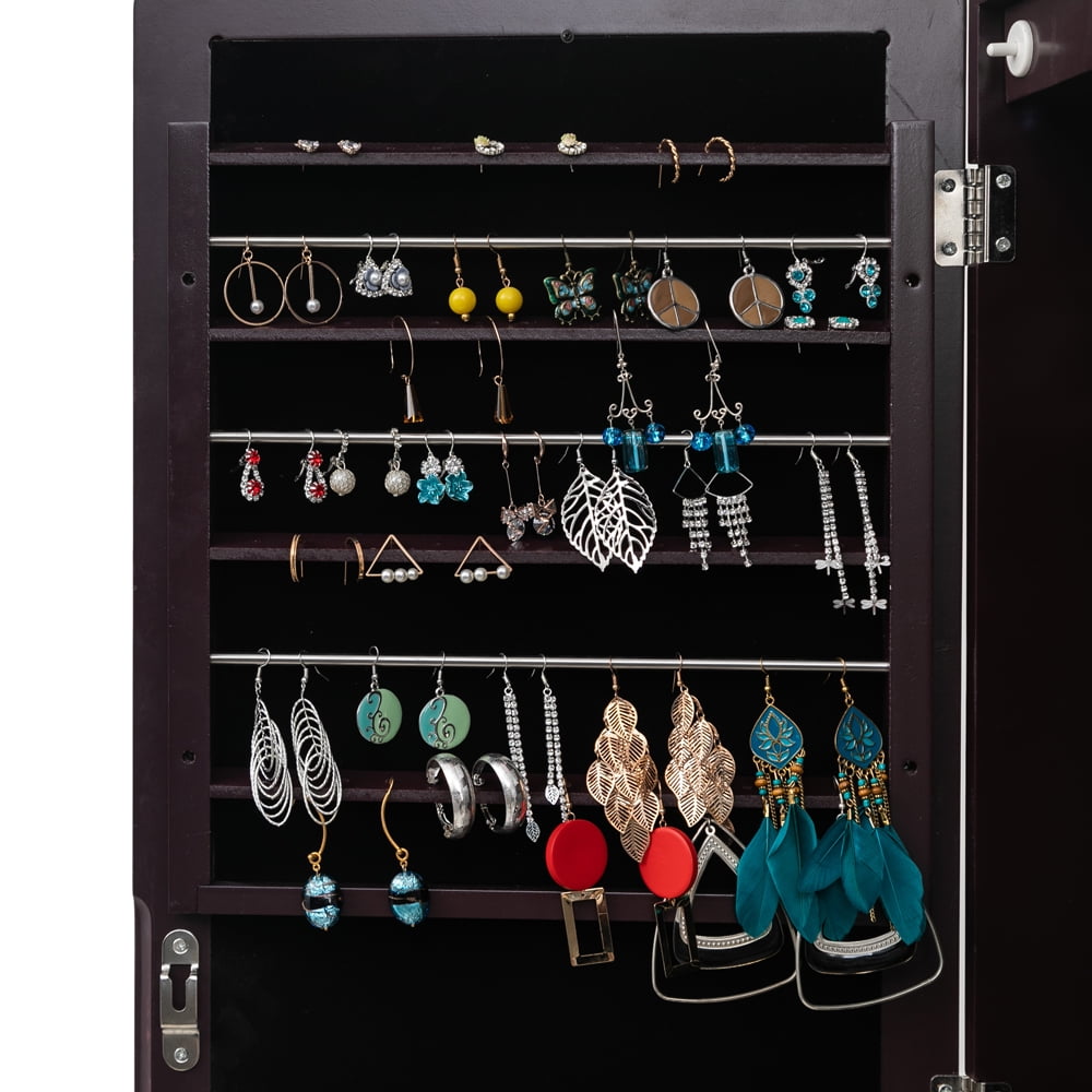 Kepooman 3-Layer Jewelry Armoire, Wooden Floor Standing Jewelry Cabinet, Jewelry Organizer with Mirror for Earrings Bracelets Rings Necklace, Dark Brown Kepooman 3-Layer Jewelry Armoire, Wooden Floor Standing Jewelry Cabinet, Jewelry Organizer with Mirror for Earrings Bracelets Rings Necklace, Dark Brown