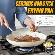 Gotham Steel 15 Pc Pots and Pans Set Non Stick Ceramic Cookware Set Non Stick, Elegant Pot and Pan Set with Gold Handle Finish, non stick pots and pan set with Utensils and Steamer, Cream/Gold