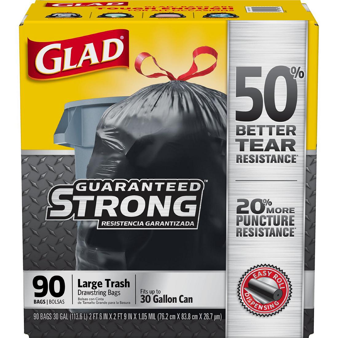 Glad 30gal. Black Drawstring Plastic Trash Bags, 90 ct. Black