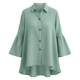 thumbnail image 4 of Summer Shirts For Women Sevevn Women's Linen Bell Sleeve Button Down Blouse Oversized Loose Fit Collared Tunic Top Green L, 4 of 5