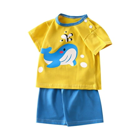 

Lovely Casual Sets For Children Boys Cartoon Pattern Printed O-Neck Short Sleeve Cotton Shirt Contrast Home Clothes Pajamas Air Conditioning Clothes Cozy Leisure Comfy Streetwear Outfits