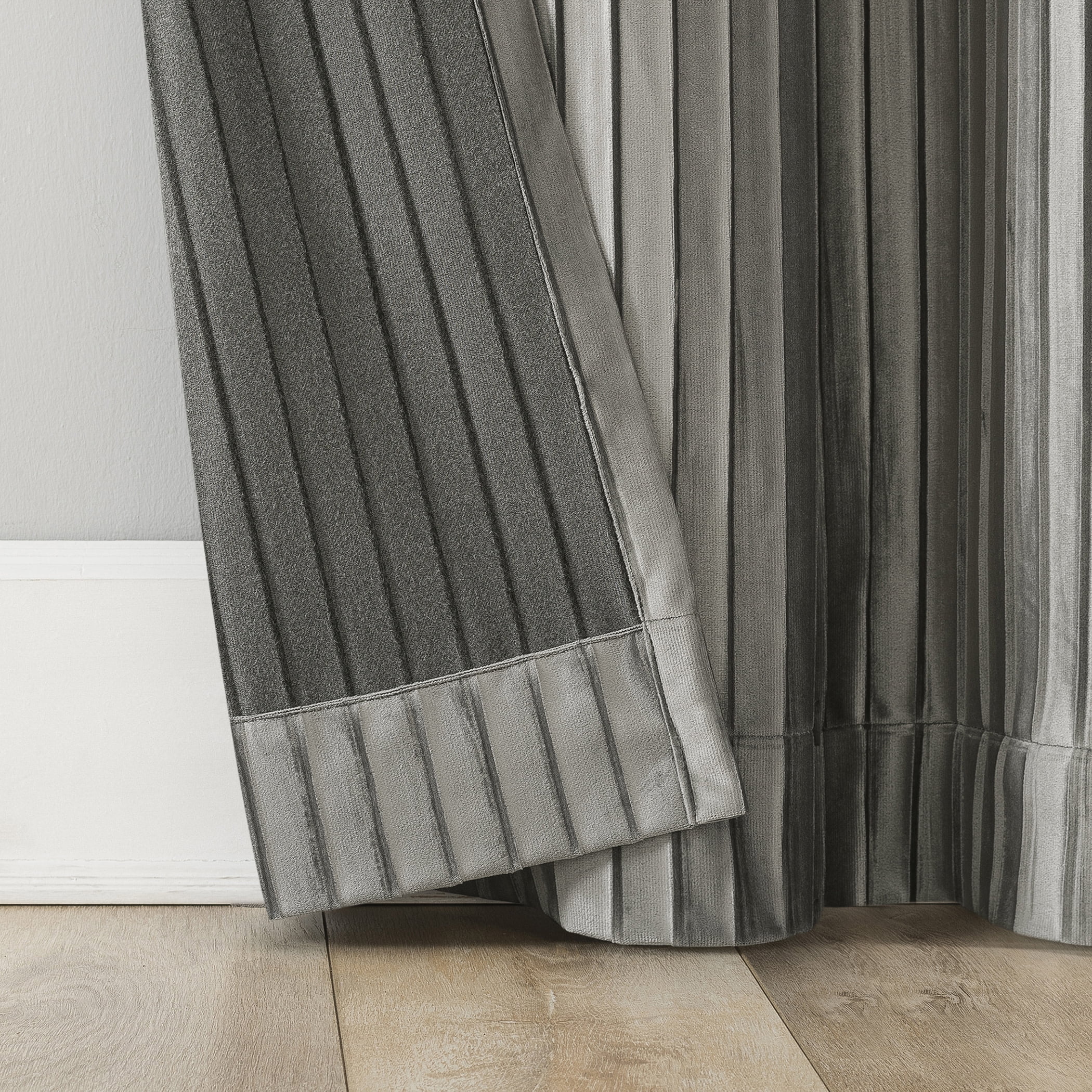 Sun Zero Cascade Pleated Velvet Blackout Grommet Curtain Panel, 40"X84", Gray