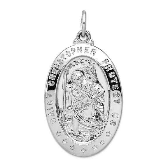 925 Sterling Silver Solid Polished Engravable (back only) Saint Christopher Medal Pendant Necklace 40x20mm Wide Pendant
