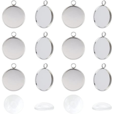 

30 Sets 20mm Round Pendants Blanks with Cabochons Stainless Steel Pendant Cabochon Settings Pendant Making Kits for DIY Jewelry Making Stainless Steel Color