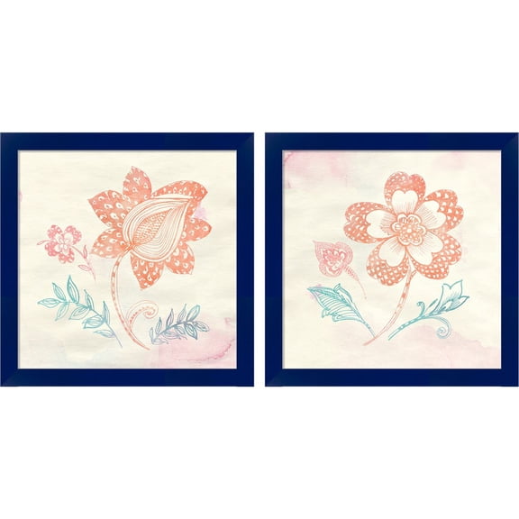 Great Art Now Eastern Boho A by Wild Apple Portfolio, 2 Piece Framed Art Set Each 14"W x 14"H