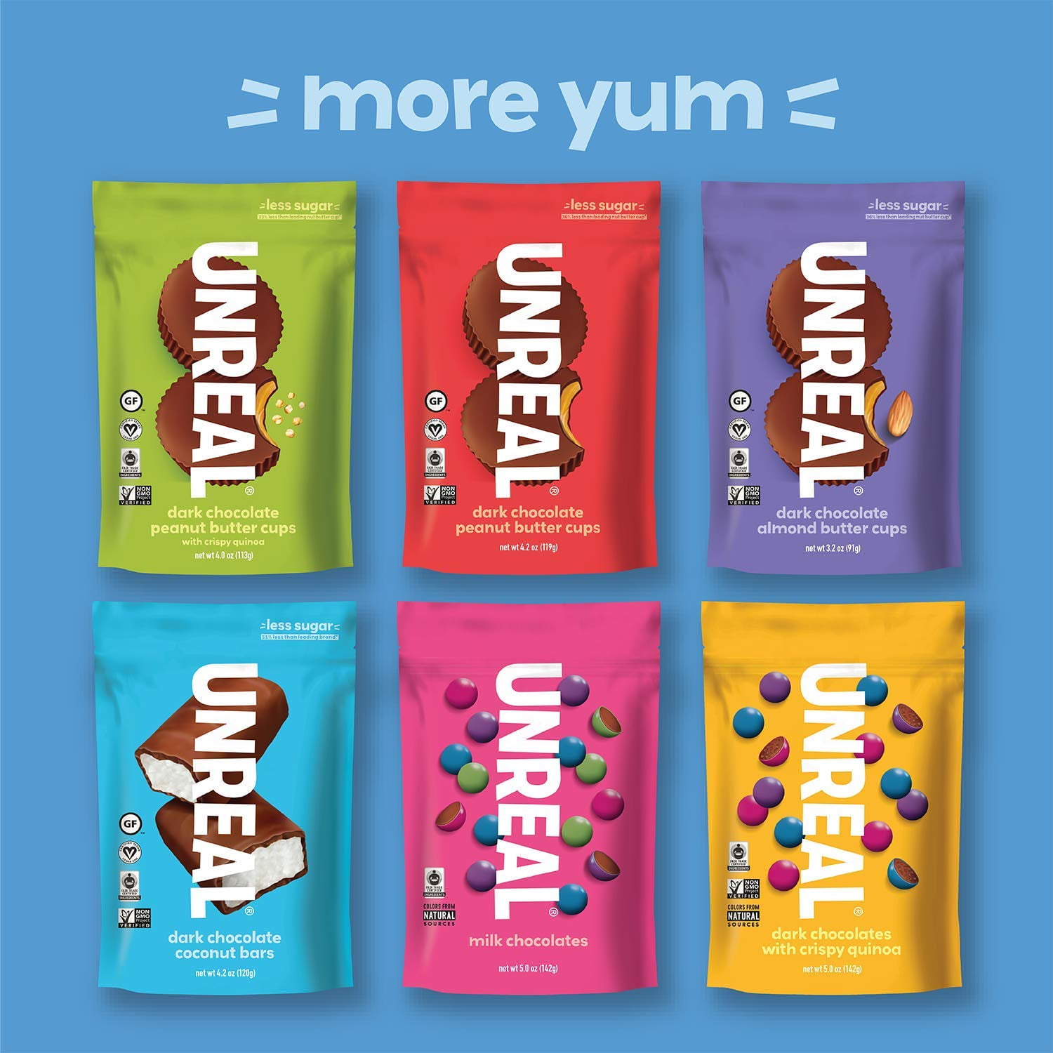 UNREAL Dark Chocolate Peanut Gems - Certified Vegan Fair Trade, Non-GMO - Made with Gluten Free Ingredients and Colors from Nature - No Sugar Alcohols or Soy - 6 Bags