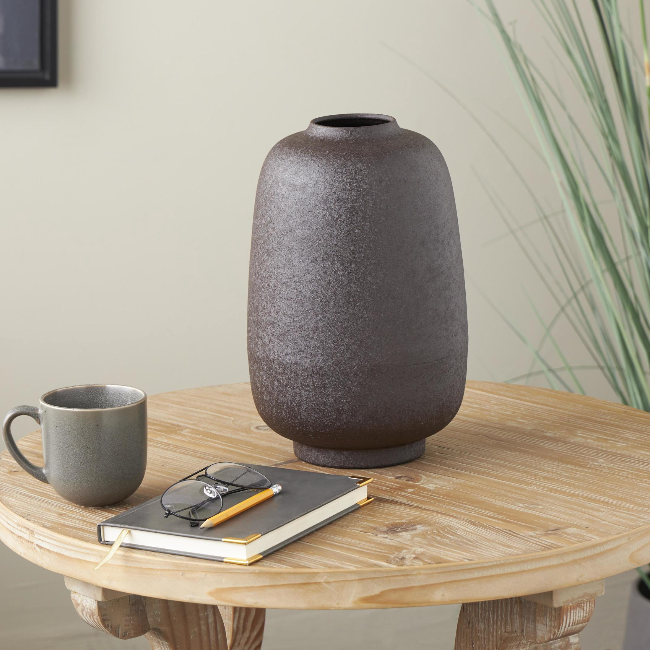 DecMode 12" Textured Rounded Black Metal Vase