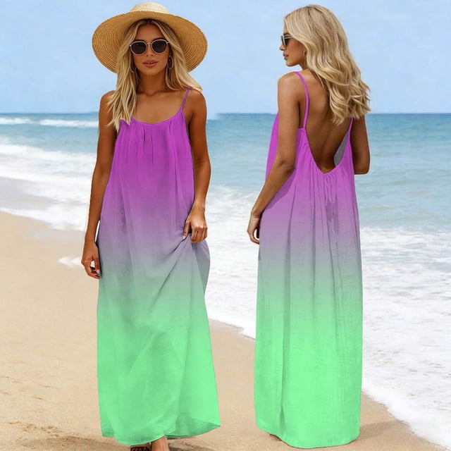 LVHAOGJOB Robe pour Femmes Longue Dos Nu Robe d'Été Tendance Sans Manches Maxi Vacances Grande Taille Robe d'Été pour Femmes Imprimé