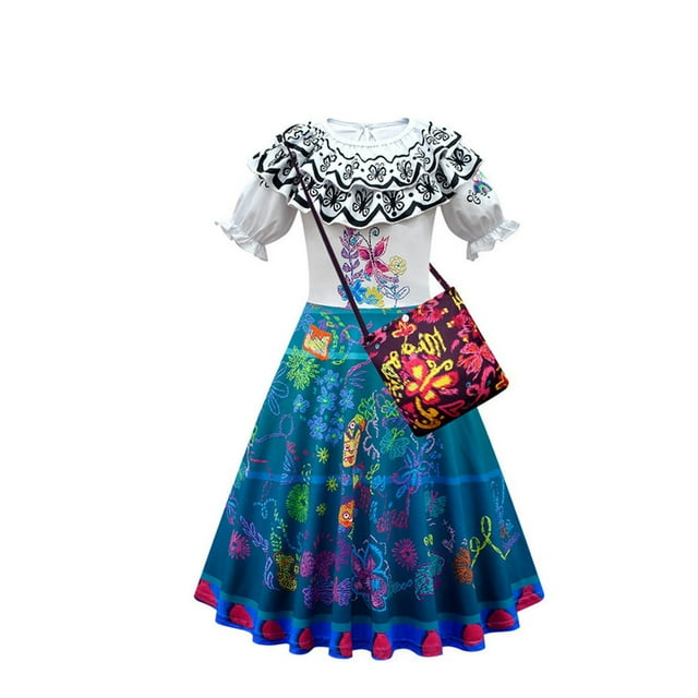 HAWEE Encanto Costume Mirabel Madrigal Robe Cosplay Mirabel Costume de Princesse Cape Cape Tenues avec Sac