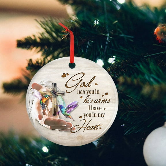 Flagwix Ceramic Ornaments|Christmas Tree Decoration| Jesus - Hummingbird Circle God Has You In His Arms LHA1914O Double-sided Printed Hanging Ornaments - Circle, 1 Pcs